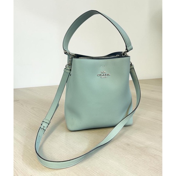 Coach Handbags - *Flawed Coach Town Bucket Bag 91122 Seafoam Blue Pebble Leather Crossbody Purse